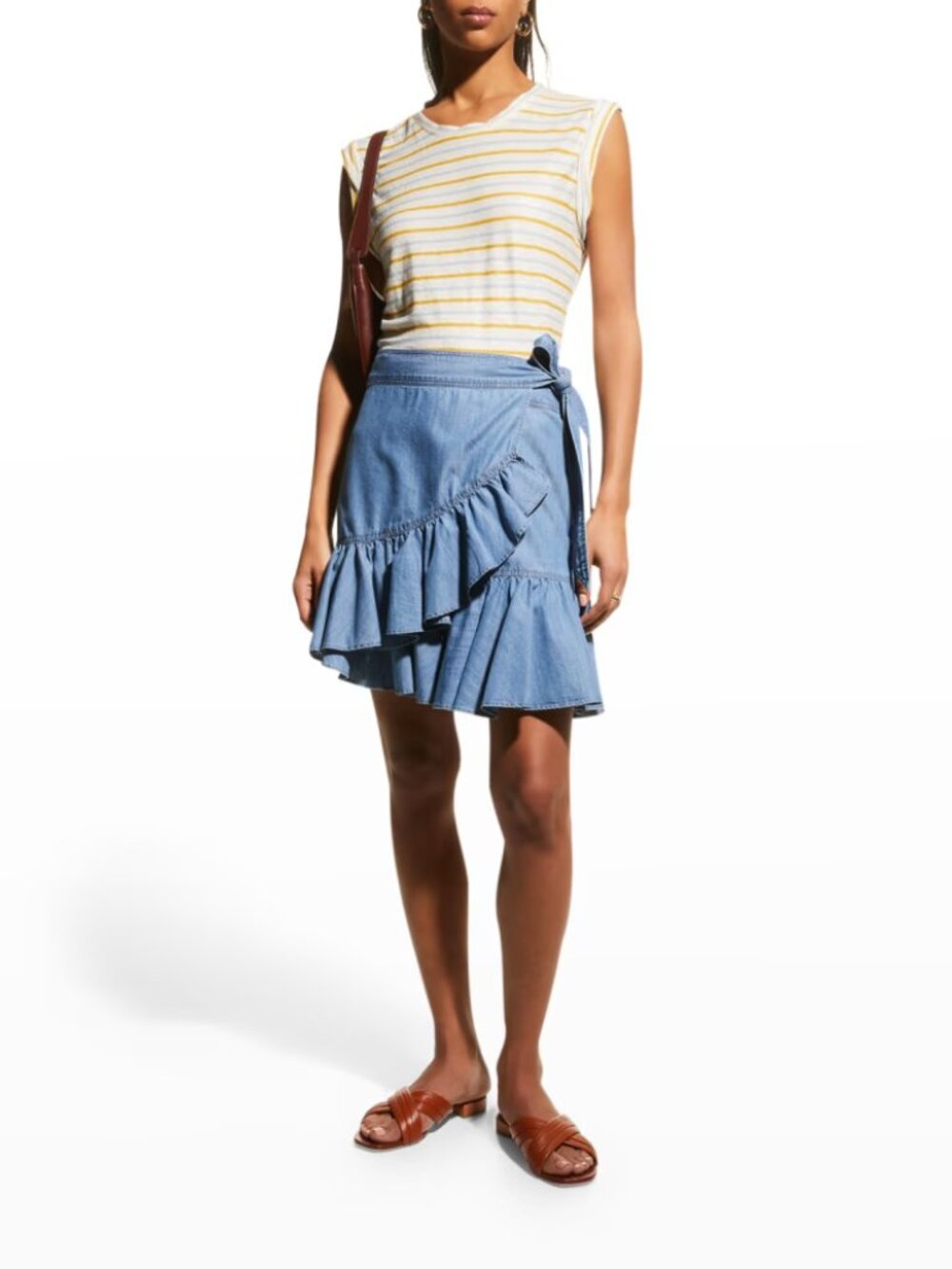 VERONICA BEARD Memphis Ruffled Cotton/TENCEL Chambray Mini Wrap Skirt ~ Size 4